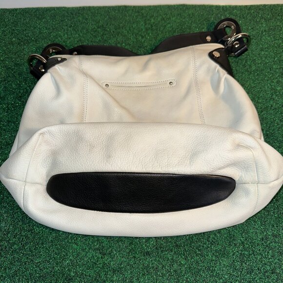 B Makowsky Shoulder Bag White Leather Handbag BLack Shoulder Strap Zip Pockets - Picture 6 of 16